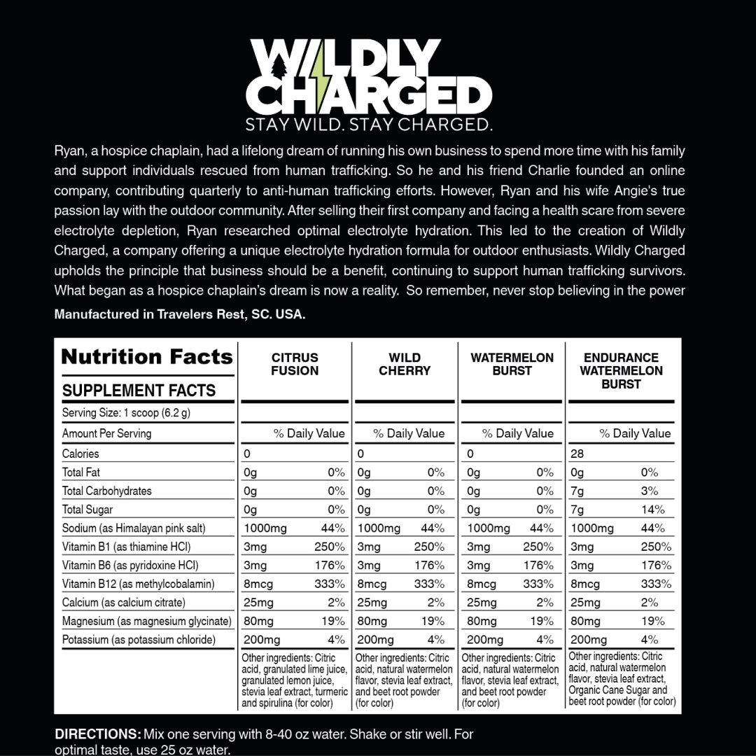 Wildly Charged Electrolyte Hydration Powder - 8 Single Servings Variety Pack